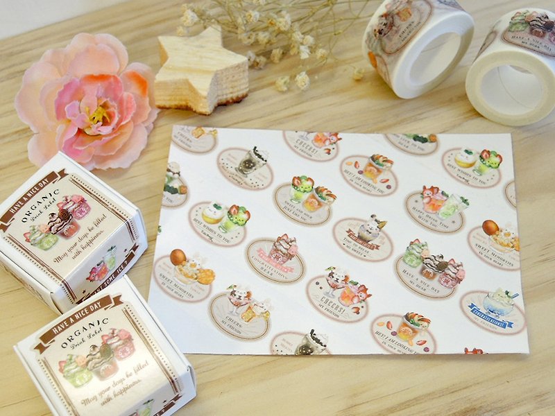 Masking Tape-Drinks Bunny(Label) - Washi Tape - Paper Multicolor