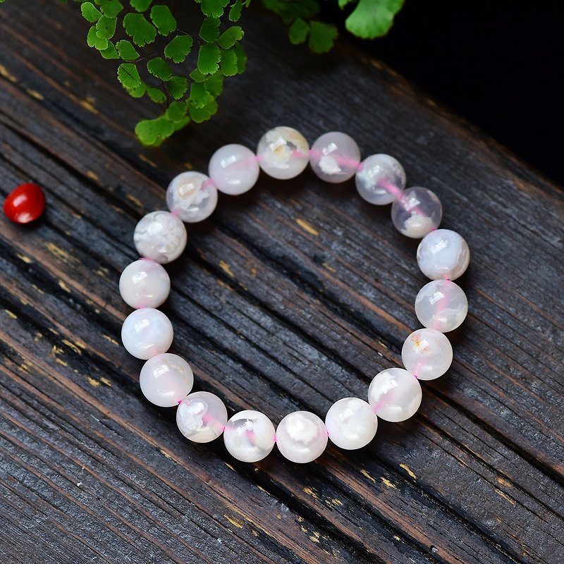 Fine natural cherry blossom agate 11MM bracelet with luster and moisture, more beautiful in kind - สร้อยข้อมือ - เครื่องเพชรพลอย 