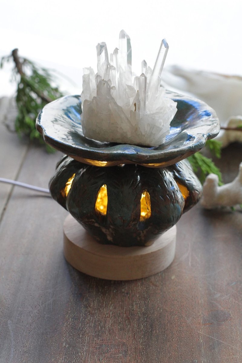 純手捏花朵造型多功能陶瓷擺飾/燭台 - 香氛蠟燭/燭台 - 陶 藍色