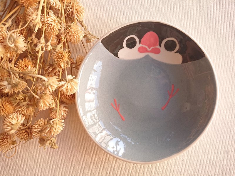 Hey! Bird Friend! Heiwen bird painted platter - Plates & Trays - Porcelain Red