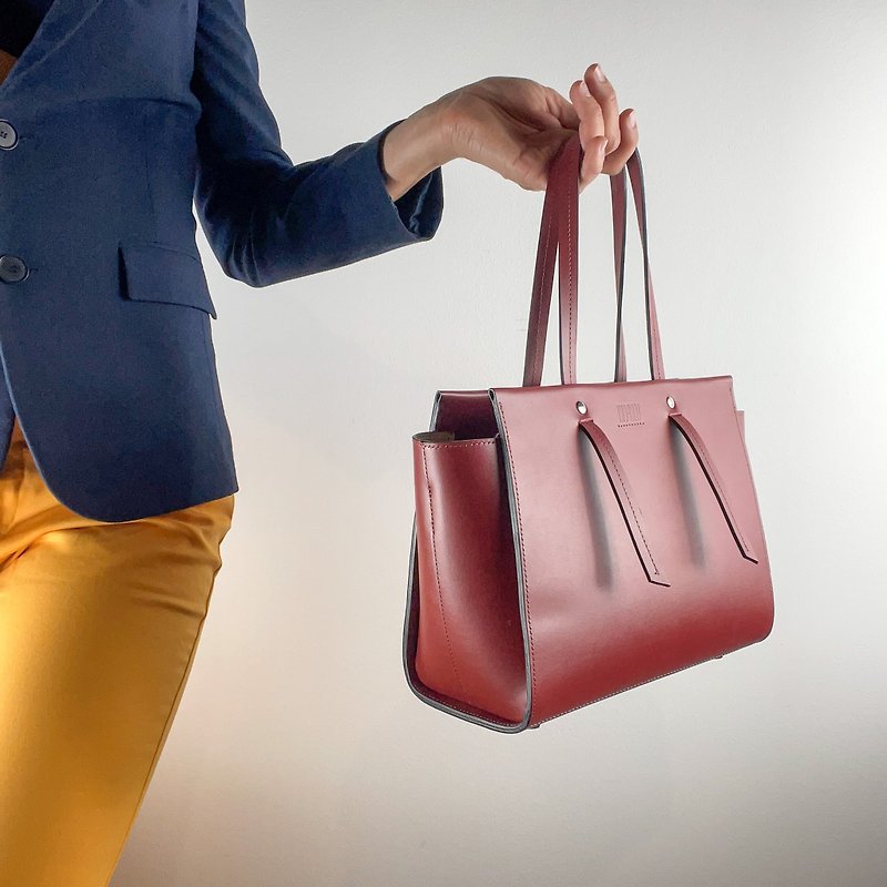 Business style bag, Burgundy crossbody bag, Burgundy purse, Top handle bags - 手袋/手提袋 - 真皮 