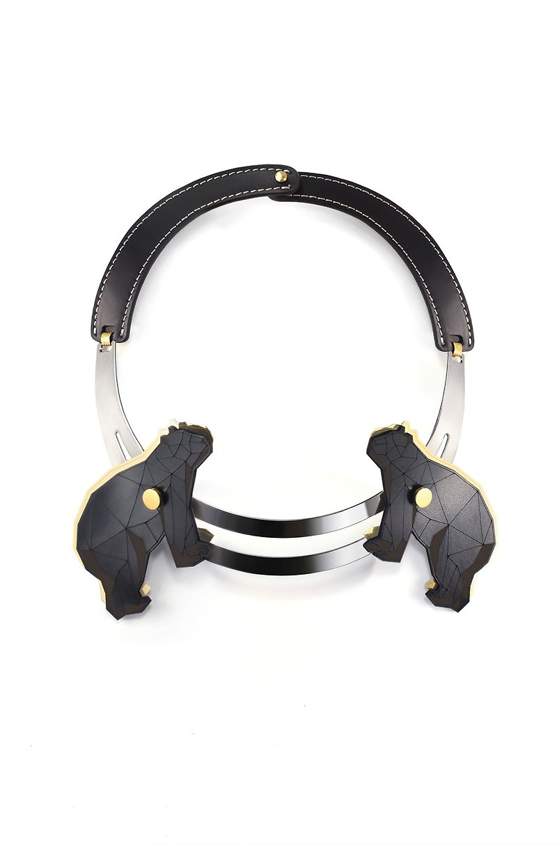 NoBeing animal kingdom – Polar bear leather laser cut thick collar - Necklaces - Genuine Leather Black
