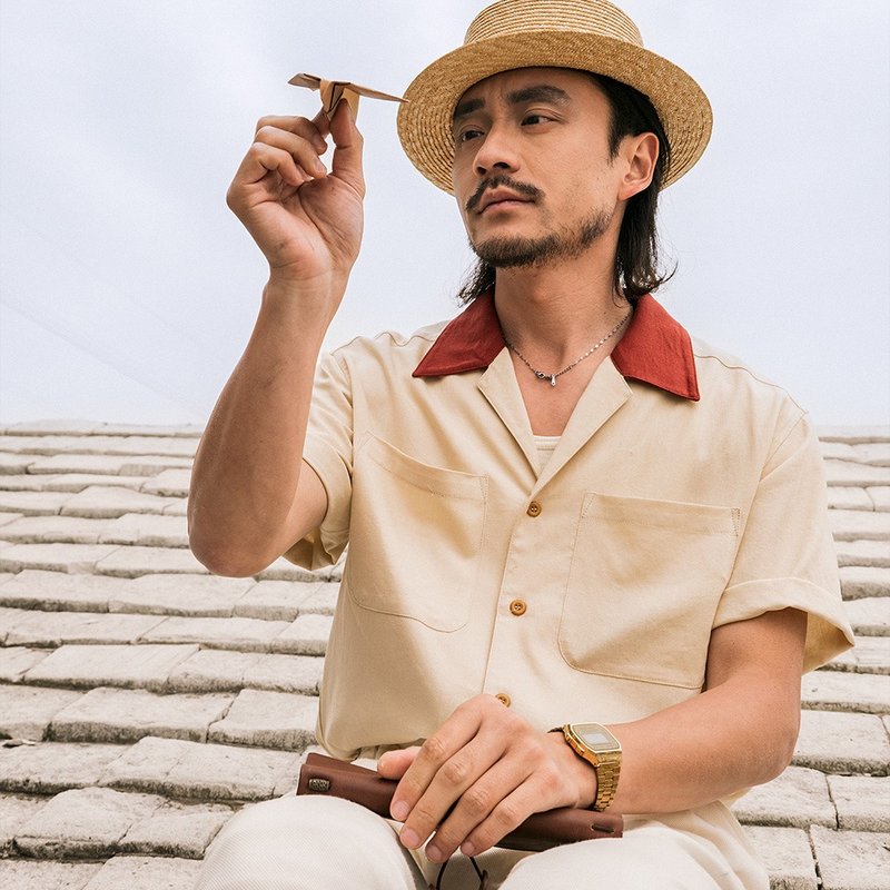 SOARIN英倫復古亞麻撞色古巴領襯衫(252TC396) - 男襯衫/休閒襯衫 - 棉．麻 白色