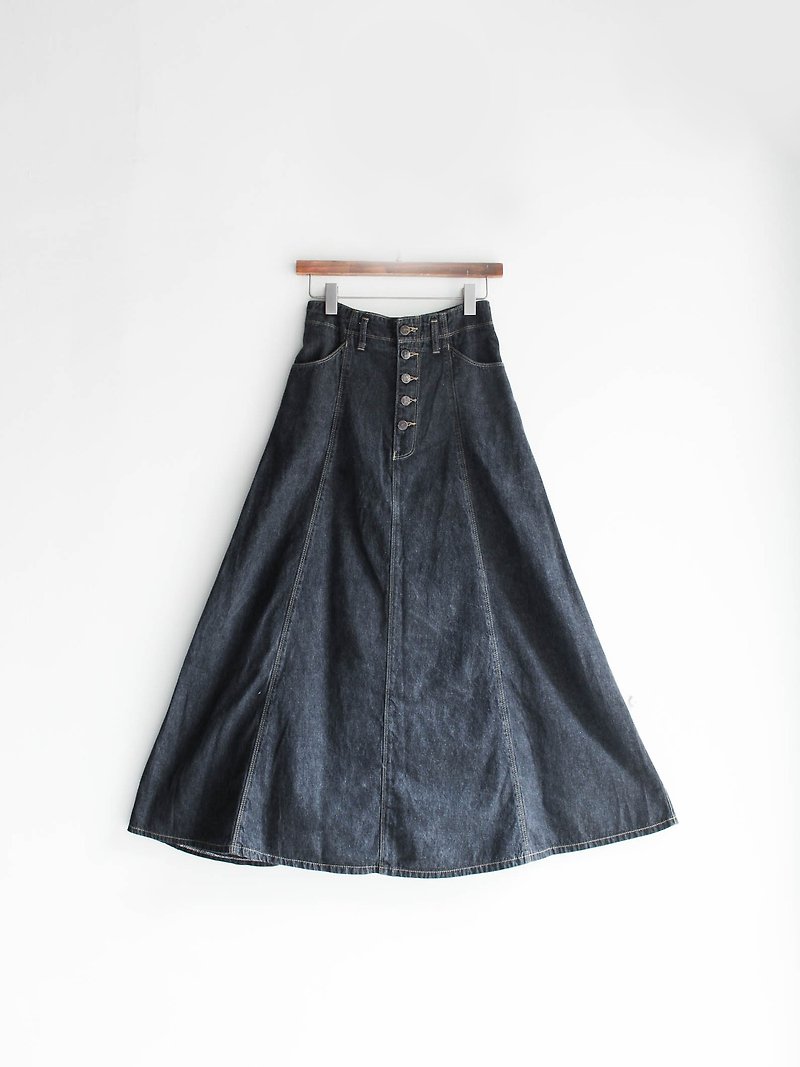 River Hill - Spring Cotton Dark Age of independent disks skirt material tannins antique vintage Japanese college students oversize vintage dress denim - กระโปรง - ผ้าฝ้าย/ผ้าลินิน สีดำ