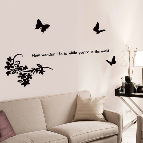 Smart Design Creative Seamless Wall StickerButterfly and Flower (8 colors optional)