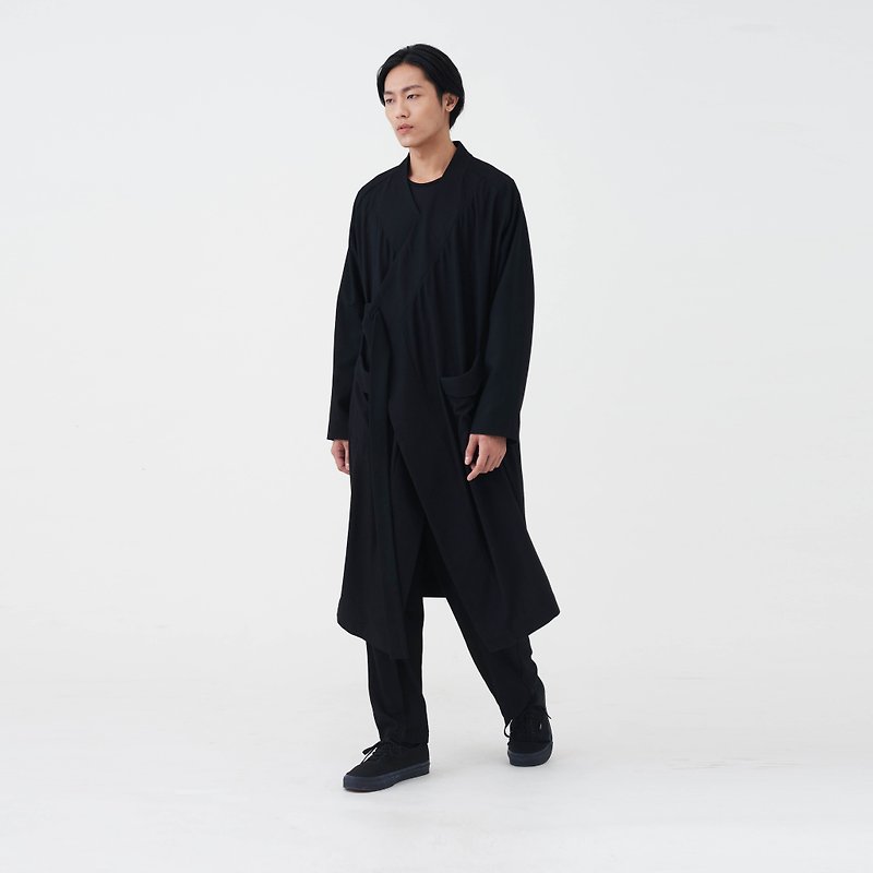 TRAN - japanese style lounge robe (slight defect) - Men's Coats & Jackets - Wool Black