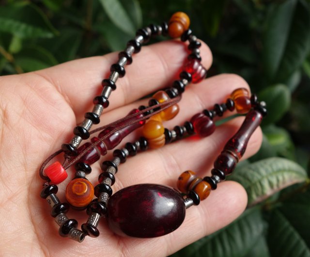 Necklace of Unique Red Amber Beads, Unique necklace