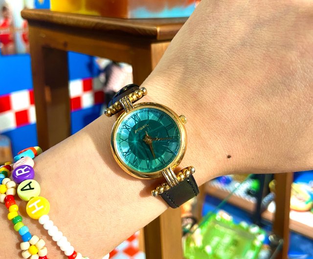 Fossil Pine Green Glitter Prism Glass Quartz Watch