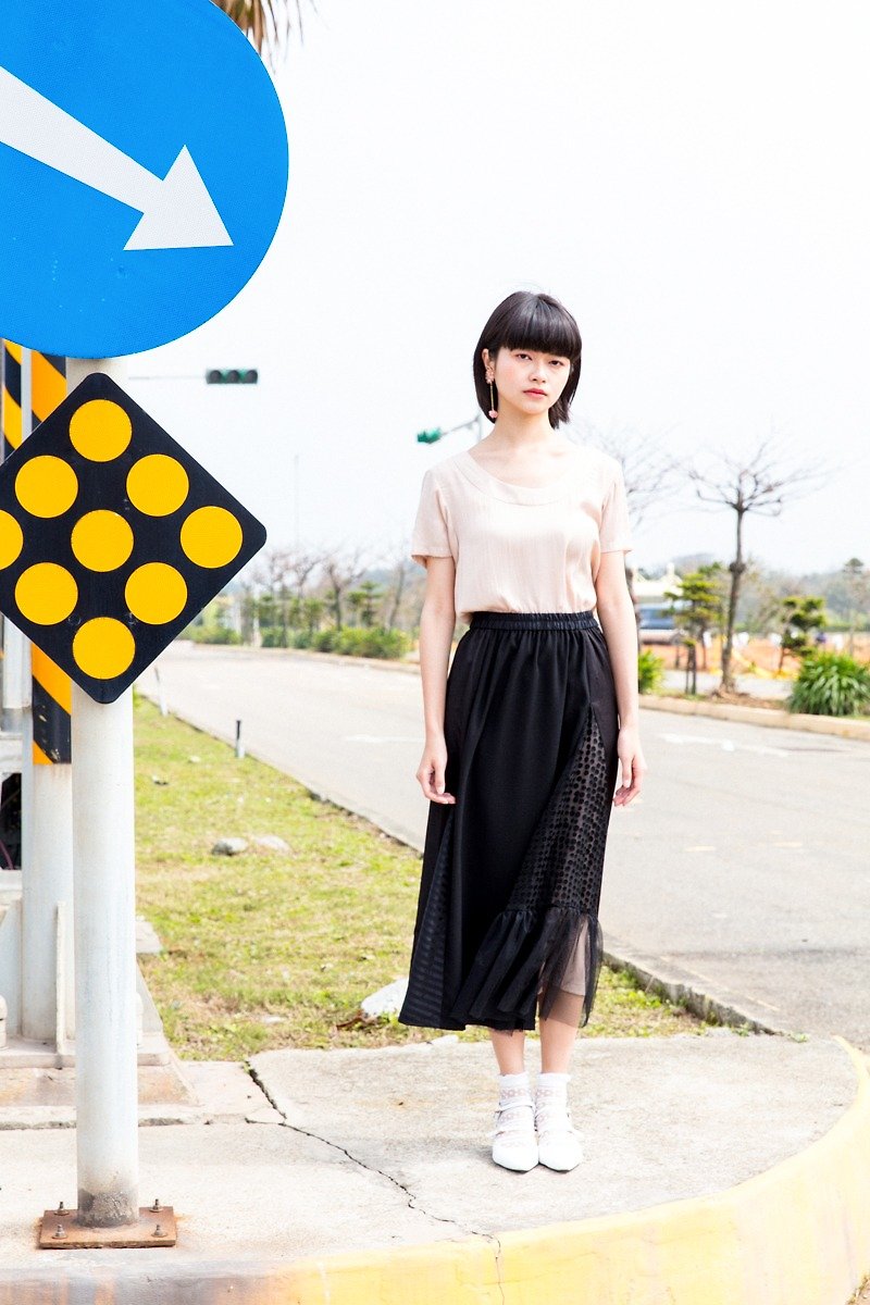 moi non plus black triangle patchwork skirt-Japanese fabric - กระโปรง - เส้นใยสังเคราะห์ สีดำ