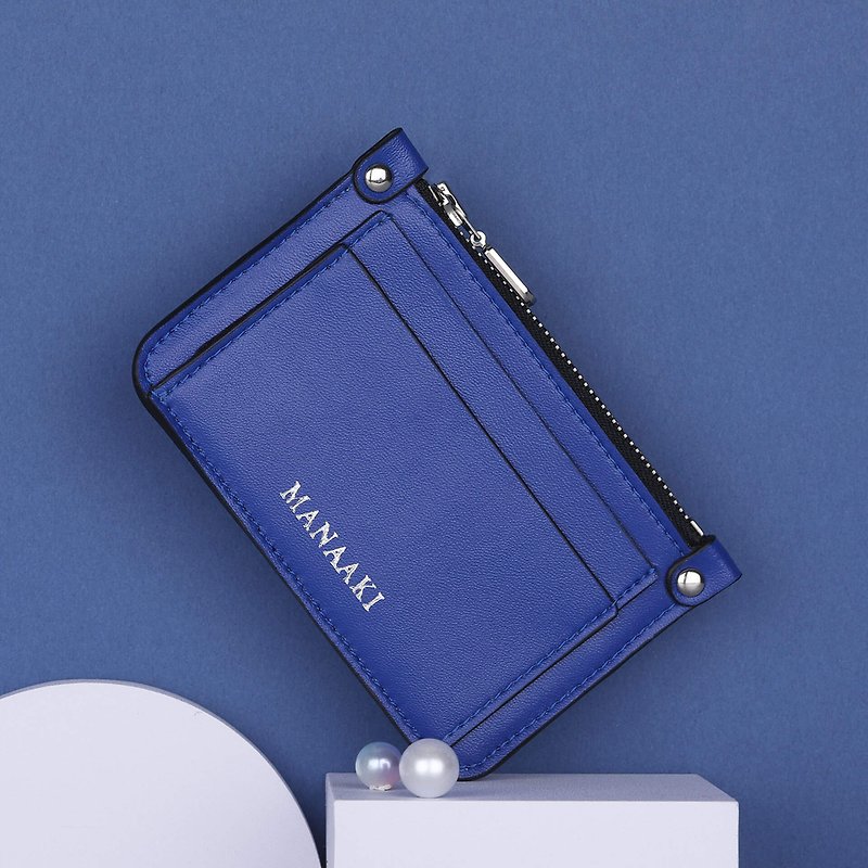 【MANAAKI】Cloak card holder, business card holder, card holder, small wallet, coin purse, leather - Card Holders & Cases - Eco-Friendly Materials Blue