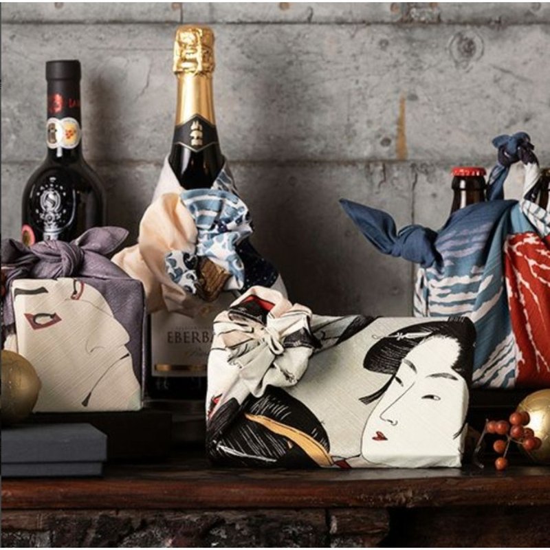 京都風呂敷包巾-隅田川 中巾-寬政三美人 - 手帕 - 棉．麻 