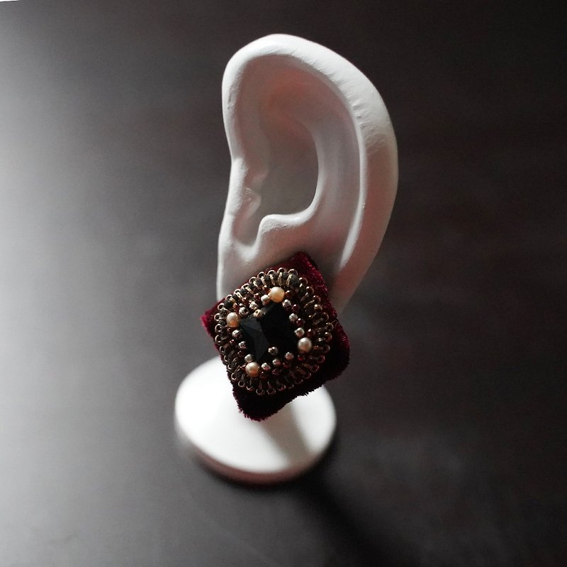 statement square earrings,black earrings, light earrings 2 - ต่างหู - ผ้าฝ้าย/ผ้าลินิน สีดำ