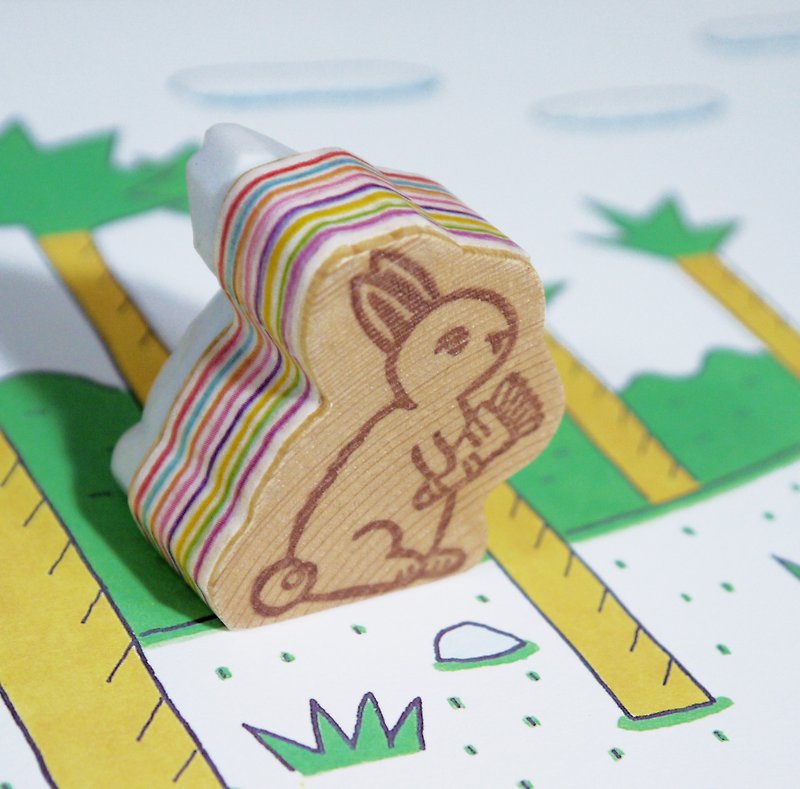 Hand-carved rubber stamp_bunny companion stamp (unit: 1) - Stamps & Stamp Pads - Rubber Multicolor