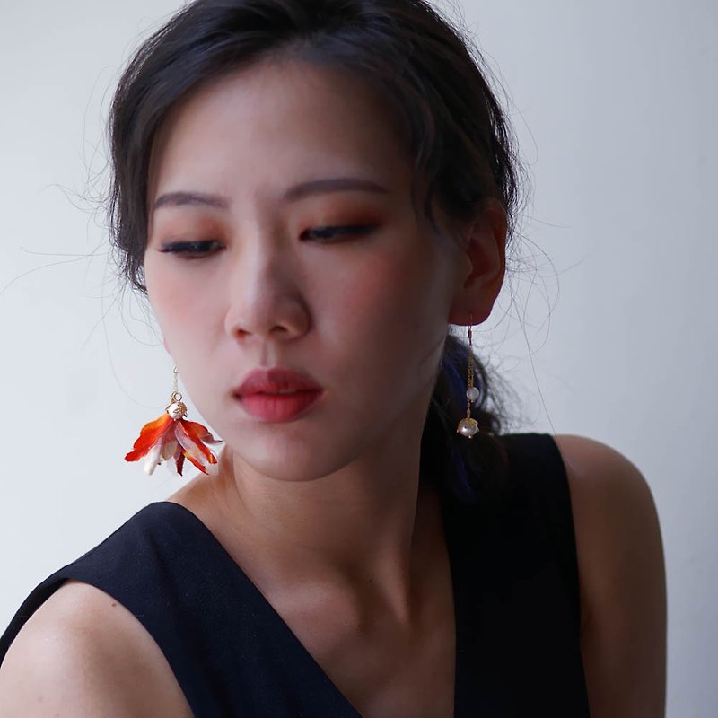 Sienna | Asymmetric Orange Rendered Cotton Pearl Drop Earrings - Earrings & Clip-ons - Other Materials Orange