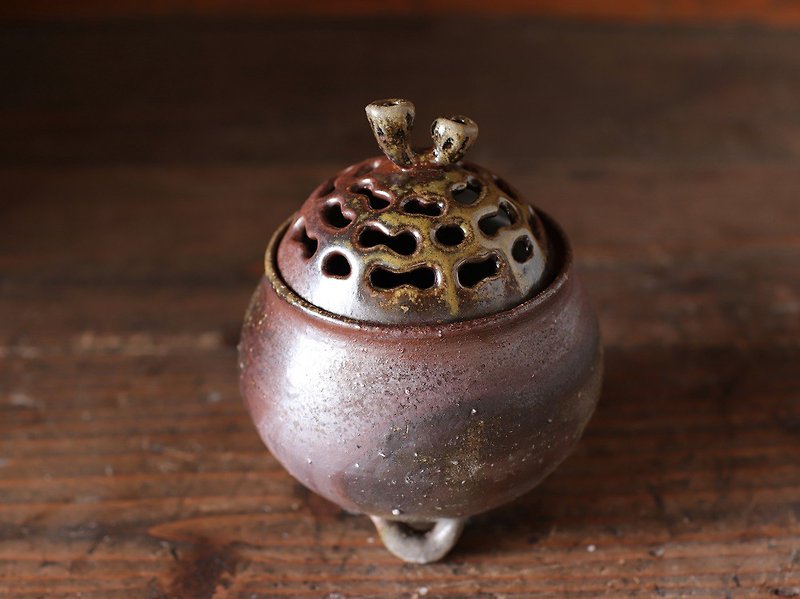Bizen ware incense burner (with paulownia box) i-082 - น้ำหอม - ดินเผา สีนำ้ตาล