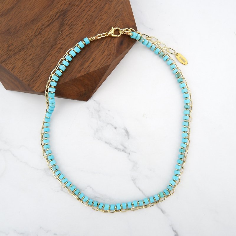 Chain and Turquoise necklace - 項鍊 - 貴金屬 藍色