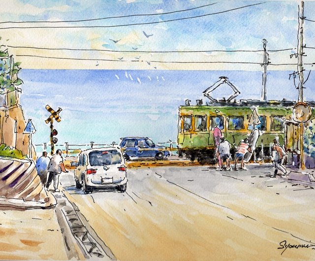 水彩画原画　江ノ電・鎌倉高校前踏切 15　＃654 水彩画原画 江ノ電・鎌倉高校前踏切 15 #654」 by syoumei