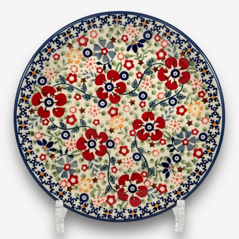 Polish hand-painted handmade pottery-disk 18cm floral skirt series designer style - Plates & Trays - Pottery Multicolor