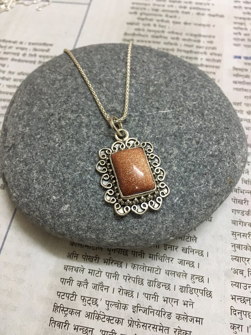 Sunstone Pendant Handmade in Nepal 92.5% Silver - Necklaces - Semi-Precious Stones 