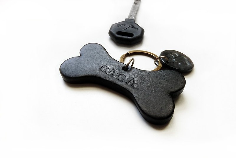 Dog bone shape pet name tag/strap/key ring [custom engraving] - Keychains - Genuine Leather 