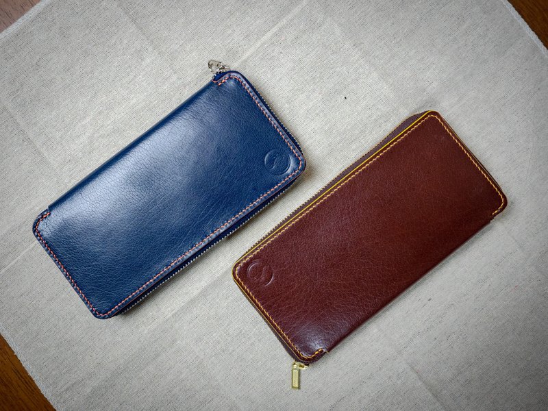 No.0811 Long Clip/Removable Magnet Laminated Calfskin/Handmade - กระเป๋าสตางค์ - หนังแท้ สีน้ำเงิน