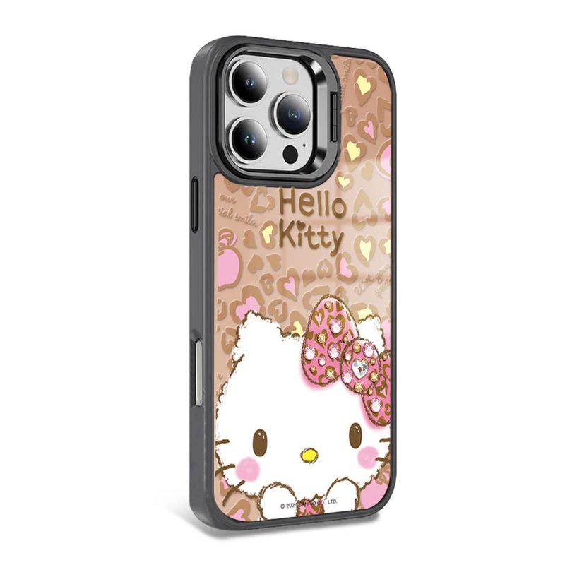 iPhone 全系列 軍規防摔合金框隱形立架鏡面鑽殼-豹紋凱蒂 - 手機殼/手機套 - 其他材質 多色