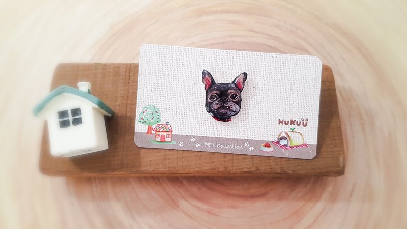 | 手繪寵物系列 | 法國鬥牛犬小徽章(法鬥-黑/虎斑) - 胸針 - 塑膠 