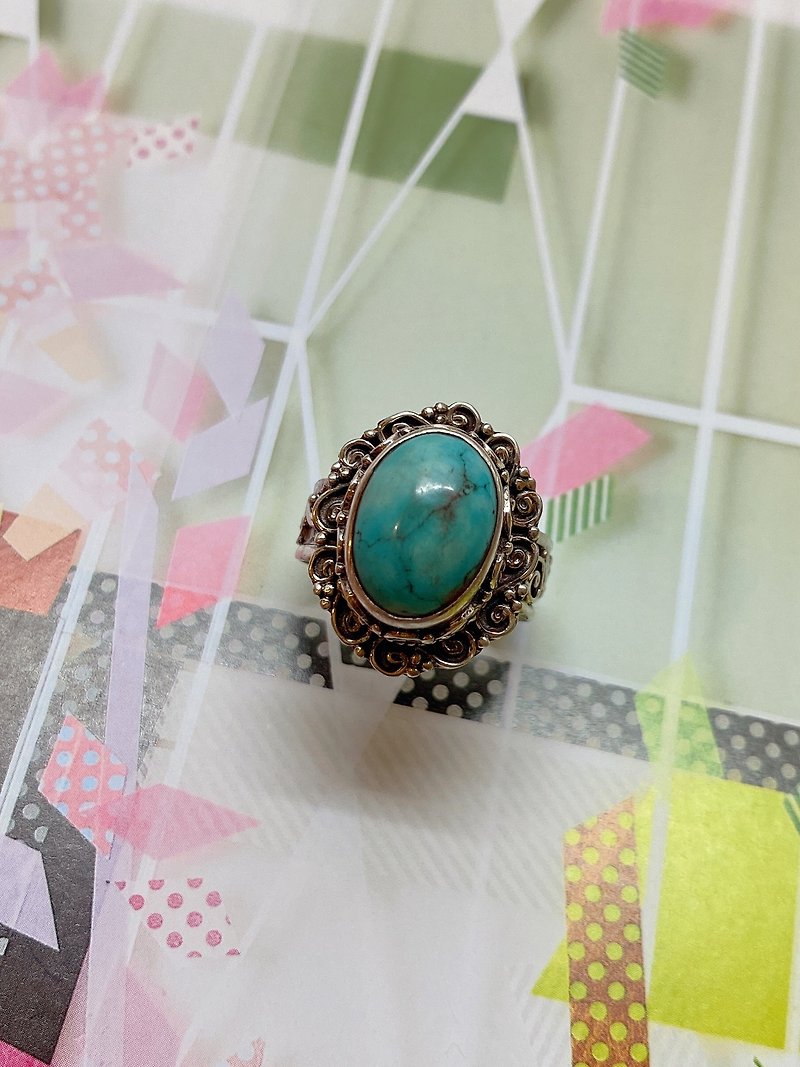 Natural Turquoise Ring Nepalese Handmade Sterling Silver 925 - General Rings - Jade Green