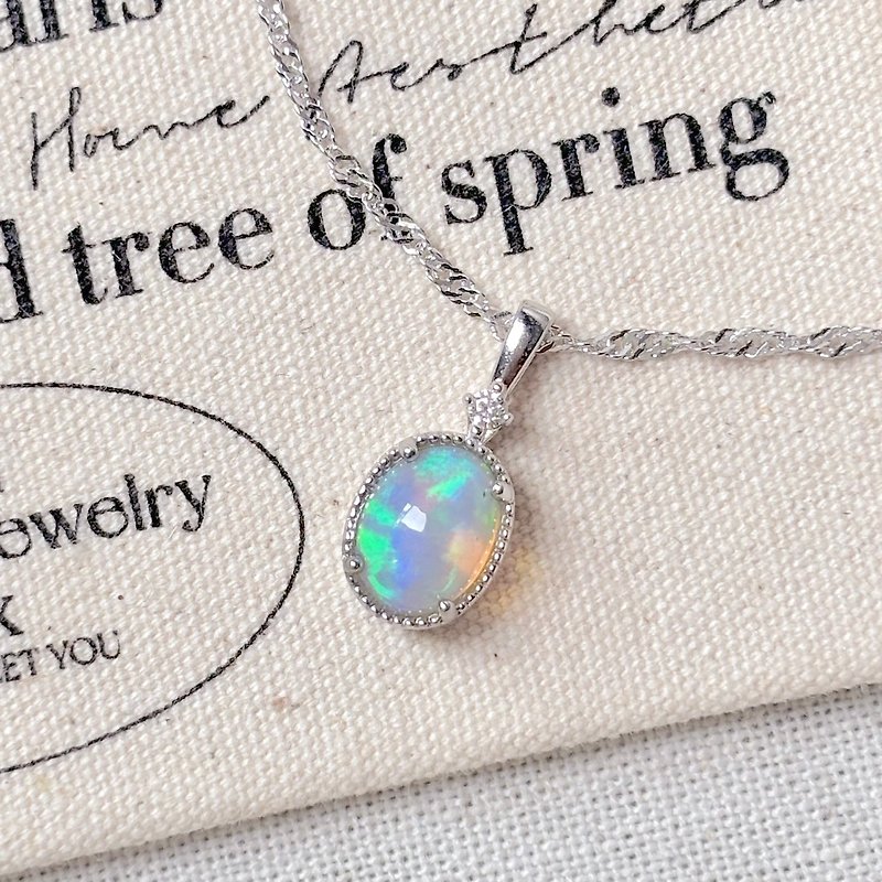 High Grade - Large 7x9mm Opal Sterling Silver Necklace - The Wizard of Oz - Necklaces - Crystal Blue