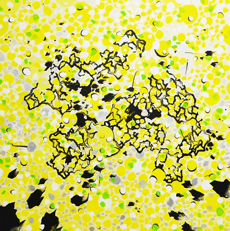 台灣藝術家 黃色 抽象 點點 幾何 現代觀念藝術  手繪壓克力作品 - 海報/掛畫/掛布 - 顏料 黃色