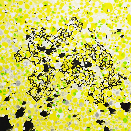Daphne H.C. Shen 台灣藝術家 黃色 抽象 點點 幾何 現代觀念藝術 手繪壓克力作品