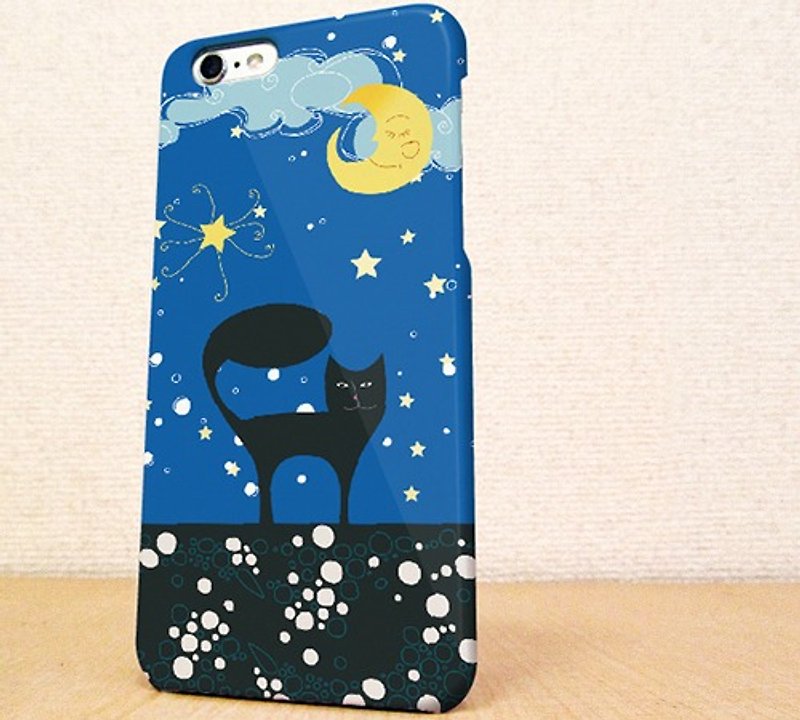 Free shipping ☆ Crescent moon and black cat phone case - Phone Cases - Plastic Blue