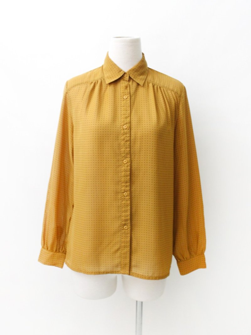 【RE1021T259】 autumn Japanese vintage ginger yellow dotted ancient shirt - เสื้อเชิ้ตผู้หญิง - เส้นใยสังเคราะห์ สีเหลือง