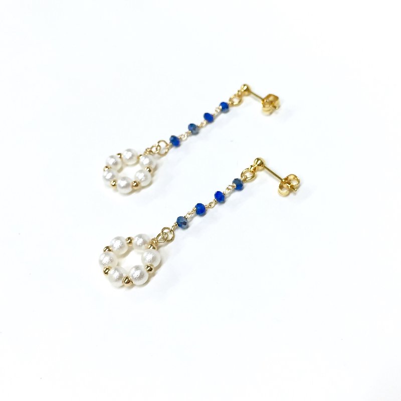 【If Sang】 Adriatic Sea Blue || sugar ball ||. Sugar pearl. 18KGP studs. Hand made earrings / earrings / earrings / ear clip. No piercings are available. - Earrings & Clip-ons - Glass Blue