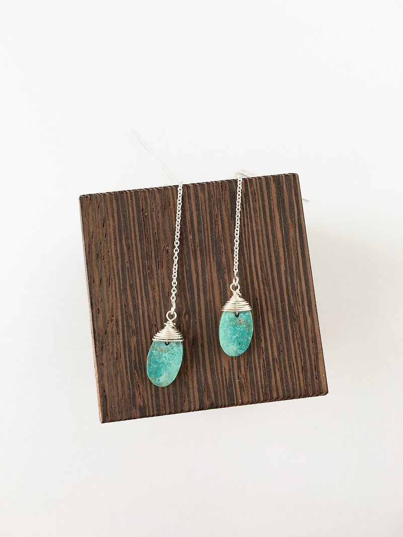Tibetan Turquoise Chain-earring SV 925, Hook-earring 14 kgf - Earrings & Clip-ons - Semi-Precious Stones Green