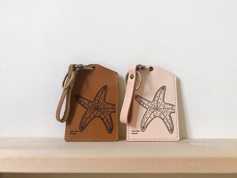 Vegetable tanned leather multi-purpose card holder x starfish x ocean totem design - ที่ใส่บัตรคล้องคอ - หนังเทียม 