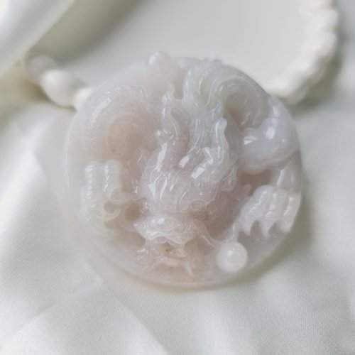 緣圓翡翠 粉紫底帶綠膠潤龍牌 | 天然緬甸玉A貨翡翠