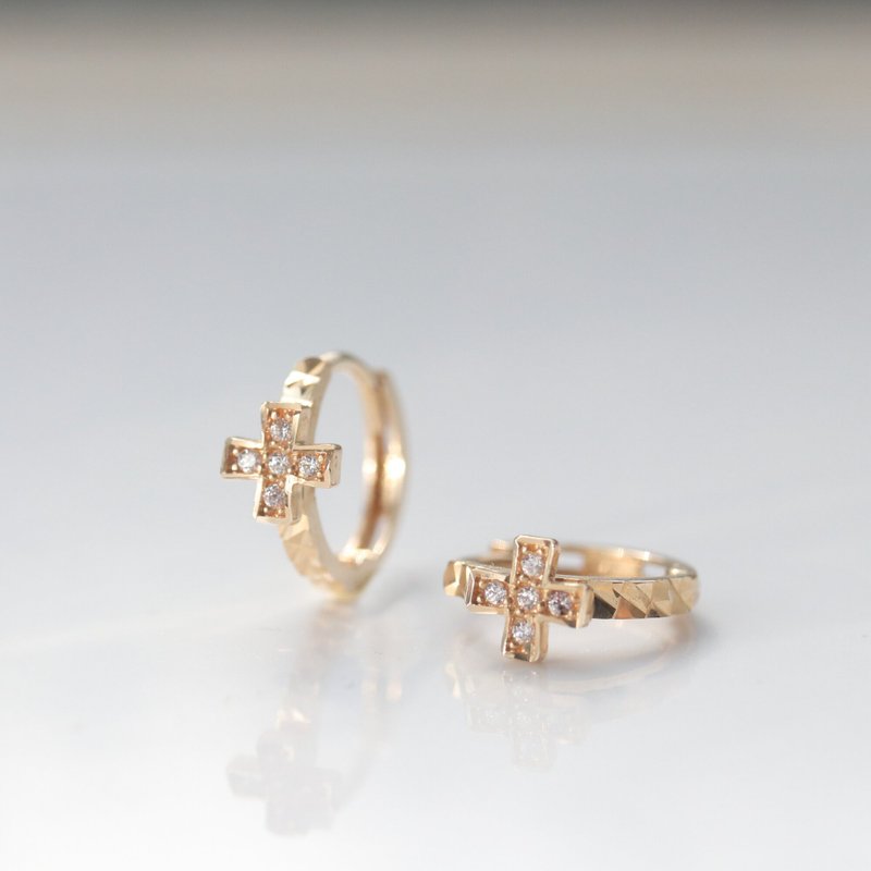 14K Cross Cutting Lock earring 十字切割耳扣耳環 - 耳環/耳夾/耳骨夾 - 貴金屬 金色