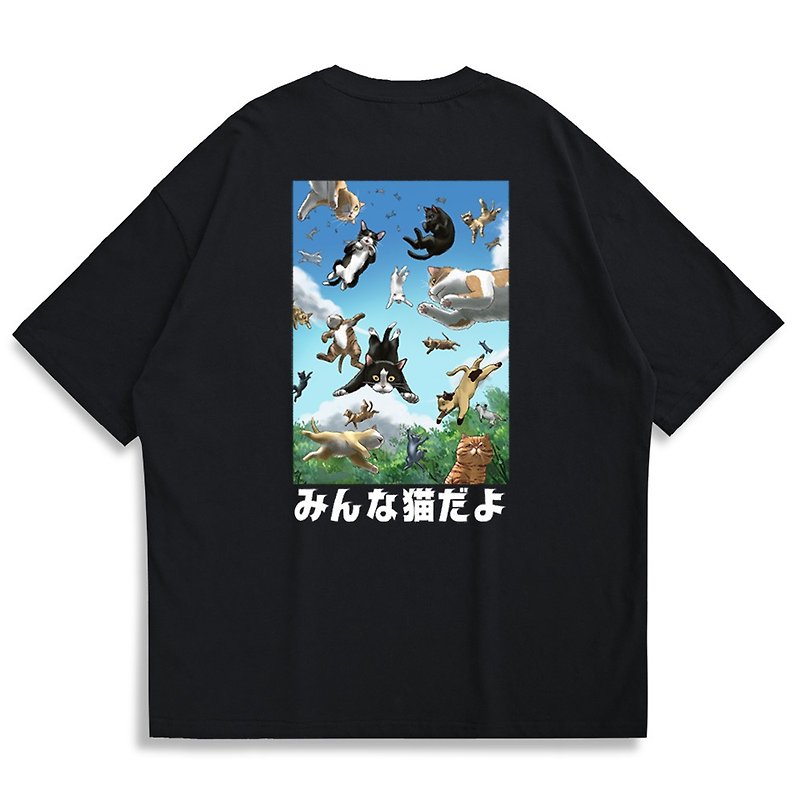 【CREEPS-STORE】Cats Rain Oversized Printed T-shirt - เสื้อยืดผู้ชาย - ผ้าฝ้าย/ผ้าลินิน หลากหลายสี