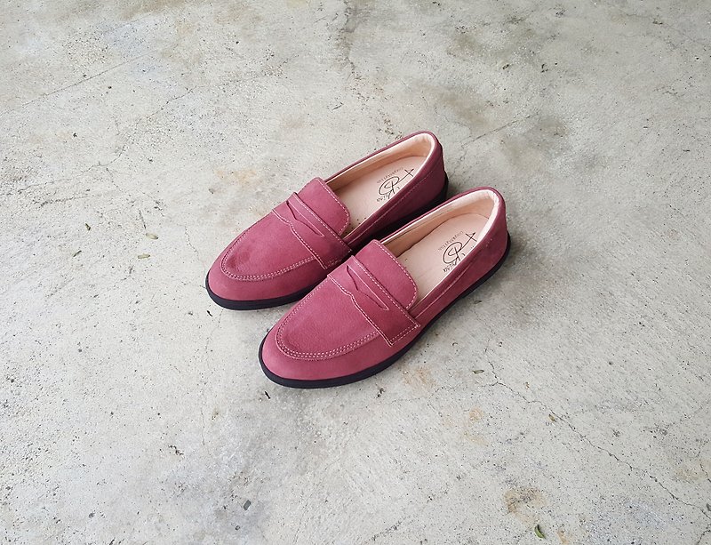 Nubuck Leather Loafers (Red Wine) - Women's Oxford Shoes - Genuine Leather Red