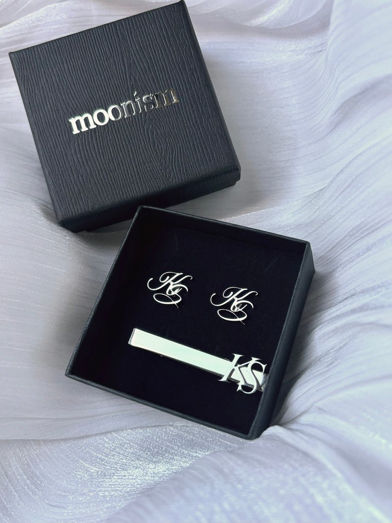 moonism Logo名字領呔夾 袖口扣套裝 - 領帶/領帶夾 - 不鏽鋼 