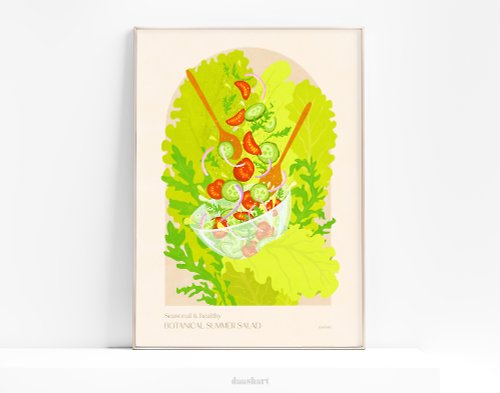 daashart Modern kitchen art Botanical vintage bright summer salad poster Printable wall