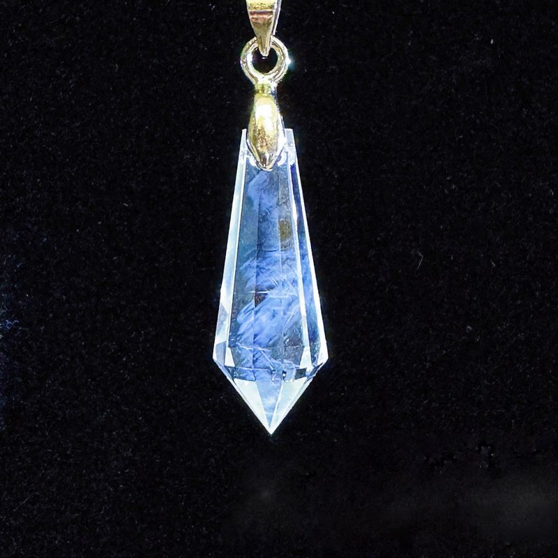 Blue needle Clear Quartz, angel wings, blue crystals pendulum pendant necklace. - สร้อยคอ - คริสตัล สีใส