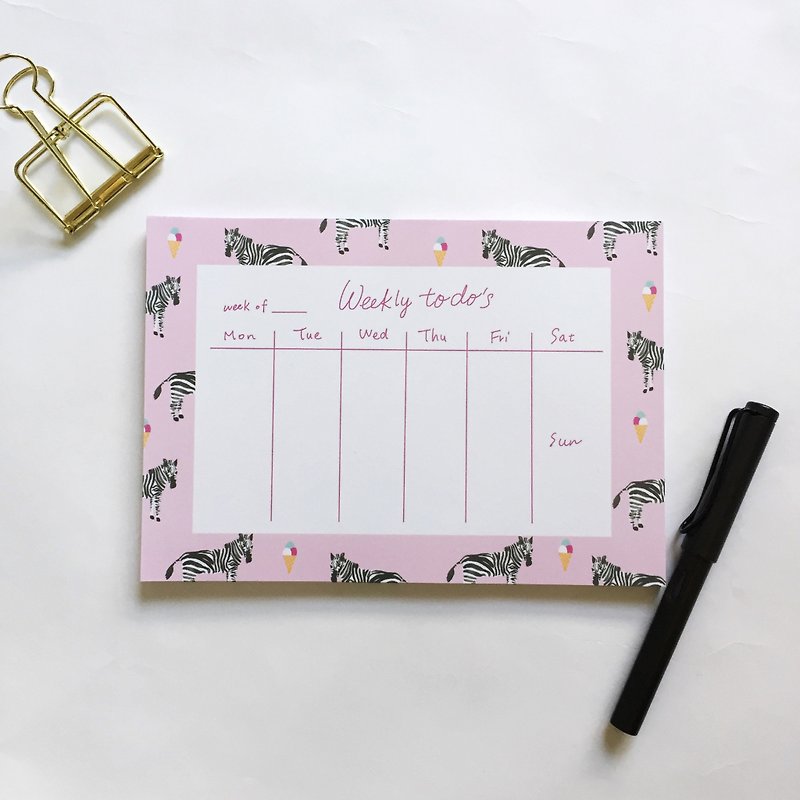 斑馬與冰淇淋 桌上型週計劃本 無時效周計畫 週計劃便條本  - 年曆/桌曆 - 紙 粉紅色
