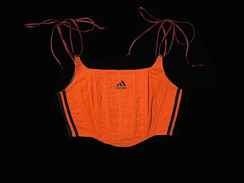 REGETHER vintage remodeled adidas three-line strappy vest BRA TOP -16 - เสื้อกั๊กผู้หญิง - ผ้าฝ้าย/ผ้าลินิน สีส้ม