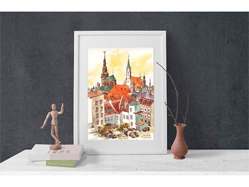 AnaMuStudio Riga Latvia original painting European city art Watercolor architecture sketch d