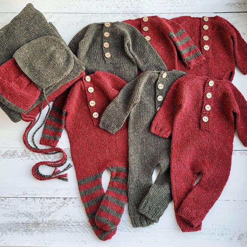 Newborn Red/Green outfits, Baby Photo props. - 嬰兒手鍊/飾品 - 羊毛 