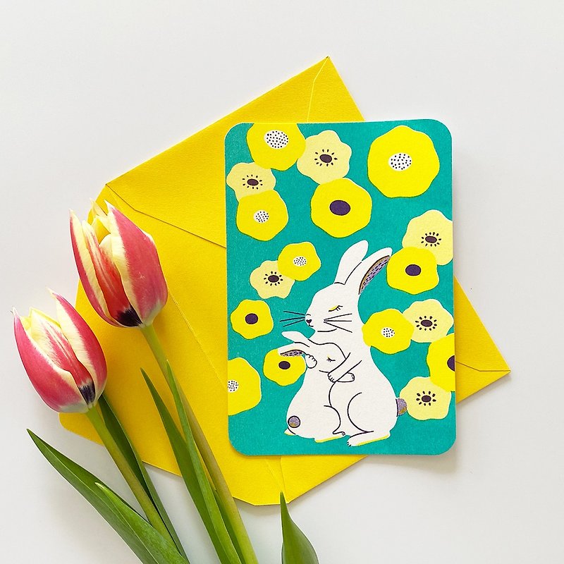 グリーティングカード 封筒set - ウサギさん親子 - 心意卡/卡片 - 紙 黃色