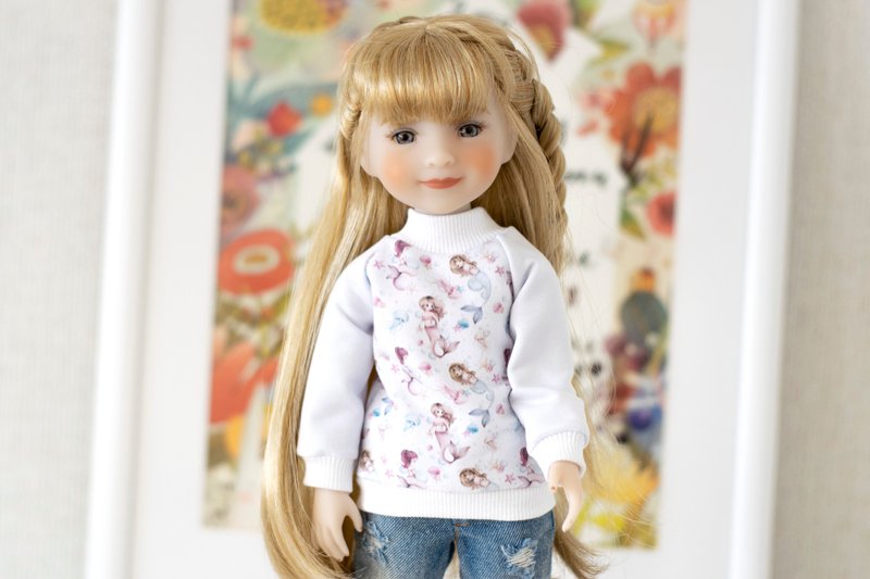 Mermaid sweatshirt for doll Ruby Red Fashion Friends (37 cm/14.5 inches), rrff - ตุ๊กตา - ผ้าฝ้าย/ผ้าลินิน ขาว