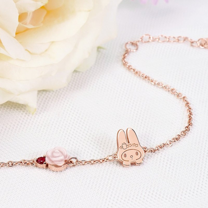 Kuromi & MyMelody Flower Series-Melody Pearl Flower Sterling Silver Bracelet - Bracelets - Sterling Silver Pink